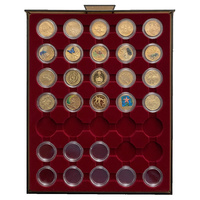$1 Coin Box 35 compartments for CAPSULES 25 +26mm, smoke coloured