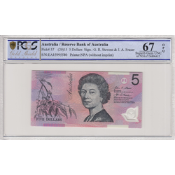2015 $5 Stevens / Fraser Last Prefix EA15 - PCGS UNC MS67