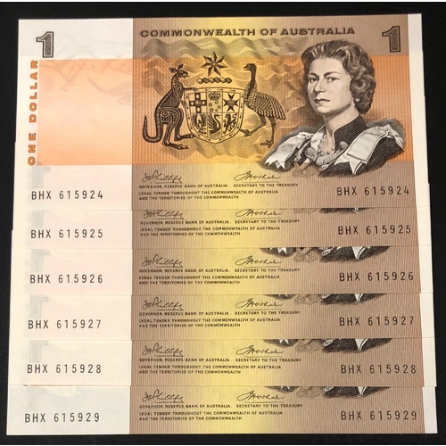 1982 - $1 Johnston / Stone UNC High Grade Banknote - Consecutive run of 10 