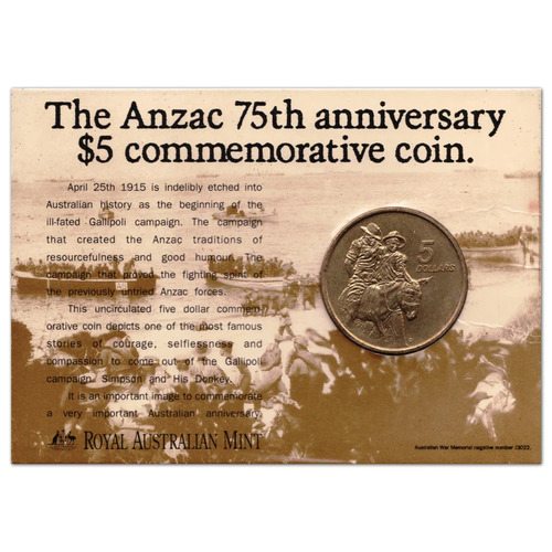 1990 $5 Anzac 75th Anniversary Commemorative Coin