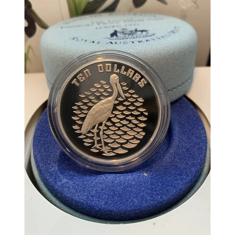 1989 Silver $10 - Birds of Australia - Jabiru Silver Piedfort Proof Coin