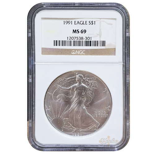 1991 1oz American Silver Eagle MS69 NGC Graded 