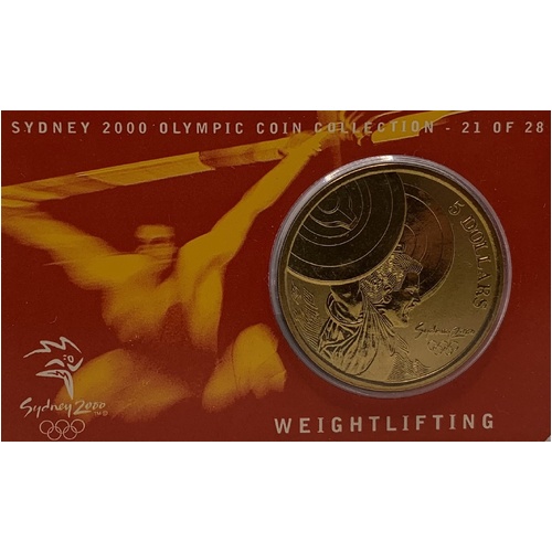 2000 $5 Sydney Olympic Gold Coin - Weightlifting