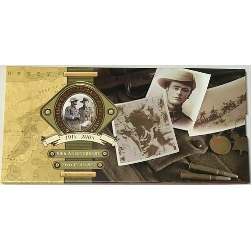 2005  $1 90th Anniversary  ANZAC 2 Coin set