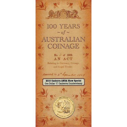2010 $1 ANDA Canberra 100 Years of Australian Coinage 'C' Counterstamp