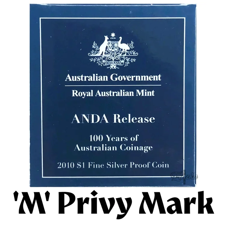 2010 Silver $1 100 years of Aus Coinage - Silver Proof Coin 'M' Privy Marked (ANDA)