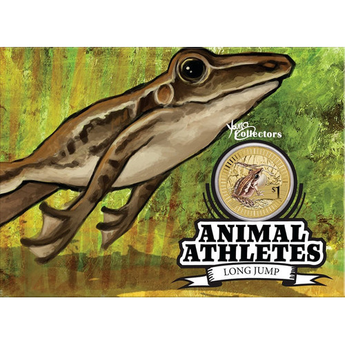 2012 $1 Young Collectors Animal Athletes - Long Jump Carded Coin