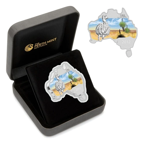 2012 1oz Emu - Australian Map Shaped Silver Coin