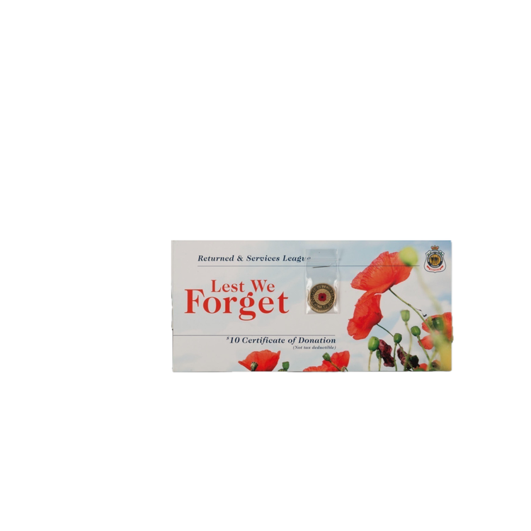2012 $2 Lest We Forget Red Poppy Coloured Coin on RSL Card