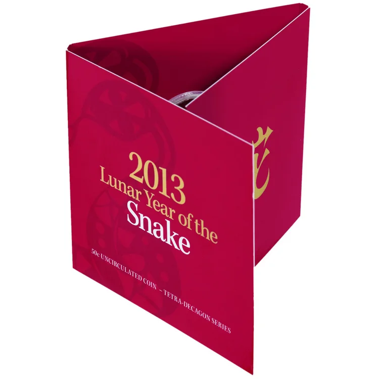 2013 50c Lunar Year of the Snake - Tetra-decagon Coin in Folded Display Card