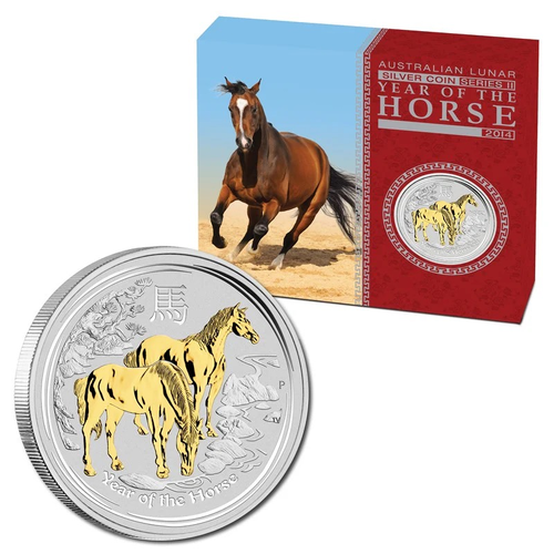 2014 1oz Australian Lunar Series II - Horse Gilded Silver Proof