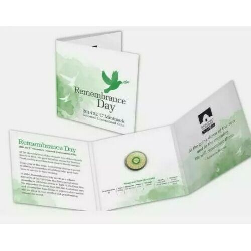 2014 $2 C Mintmark Remembrance Day Green Coloured Two Dollars
