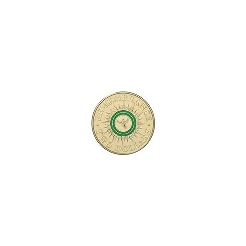 2014 - $2 Remembrance Dove, Green Coloured Coin
