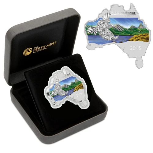 2015 1oz Wedge-Tailed Eagle - Australian Map Shaped Silver Coin