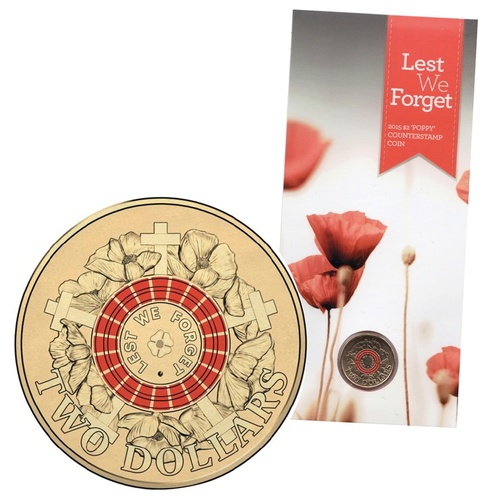 2015 - Poppy Mintmark Red Coloured Two Dollars