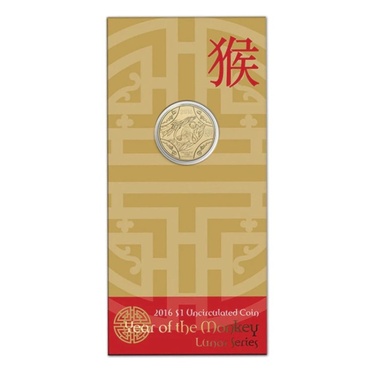 2016 $1 Lunar Series - Year of the Monkey Carded Coin
