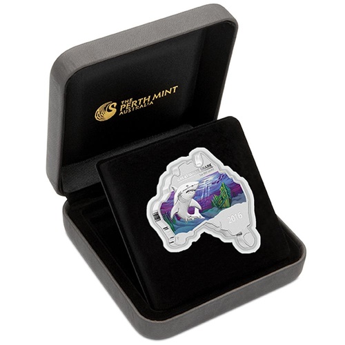 2016 1oz Great White Shark - Australian Map Shaped Silver Coin
