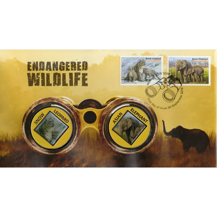 2016 Endangered Wildlife - Snow Leopard & Asian Elephant Medallion PMC