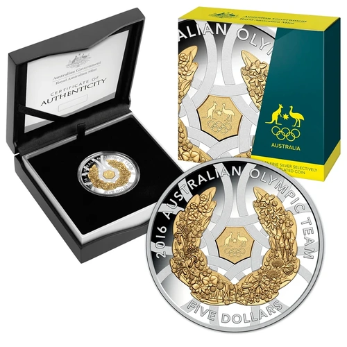  2016 $5 Fine Silver Olympic Team Gold Plated Coin