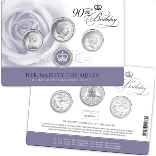 2016 - 3 Coin Set 90th Birthday QE2 Fifty Cents