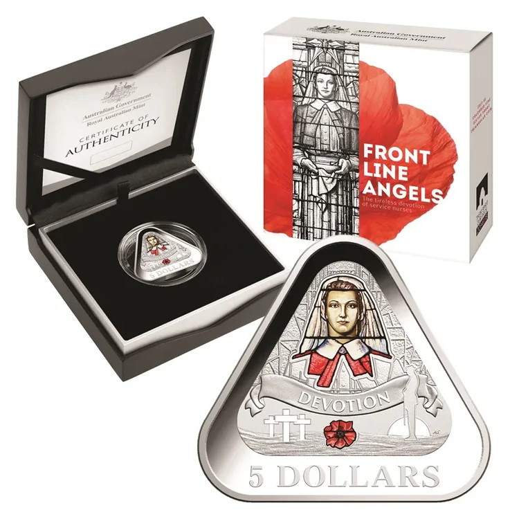 2017 $5 Fine Silver Front Line Angels Triangular Proof Coin