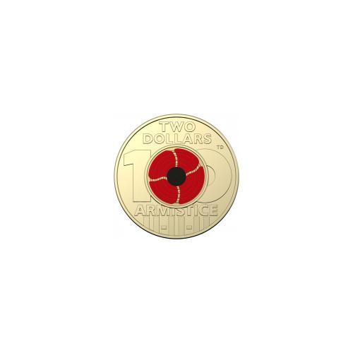 2018 - $2 Armistice 11-11-11, Red Poppy Coloured Coin