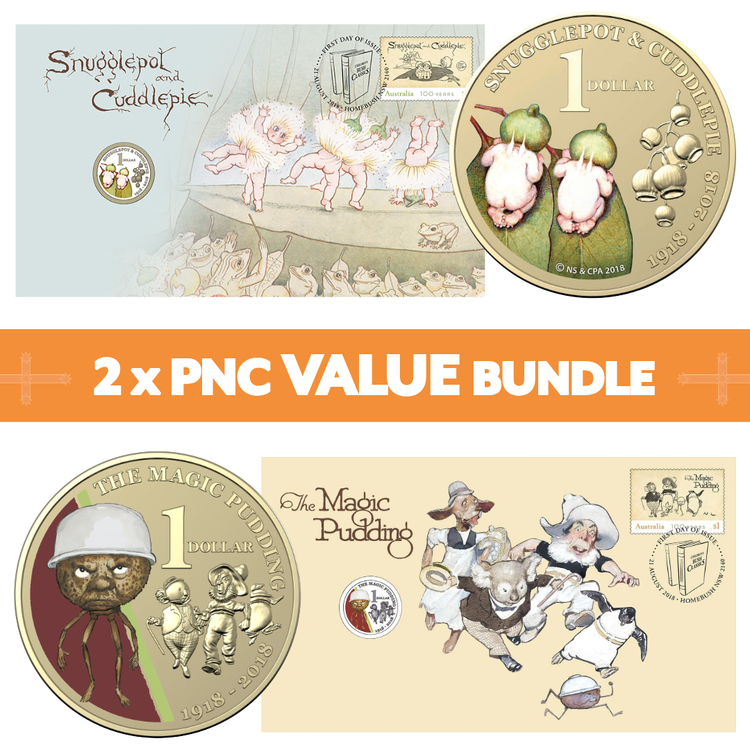 2018 $1 Snugglepot and Cuddlepie / Magic Pudding - 2x PNC VALUE BUNDLE