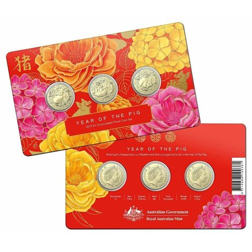 2019 $1 Year of the Pig Three Coin Set