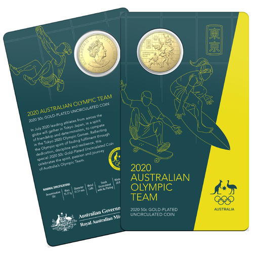 2020 50 cent Olympic Team Round Gold Plated Coin