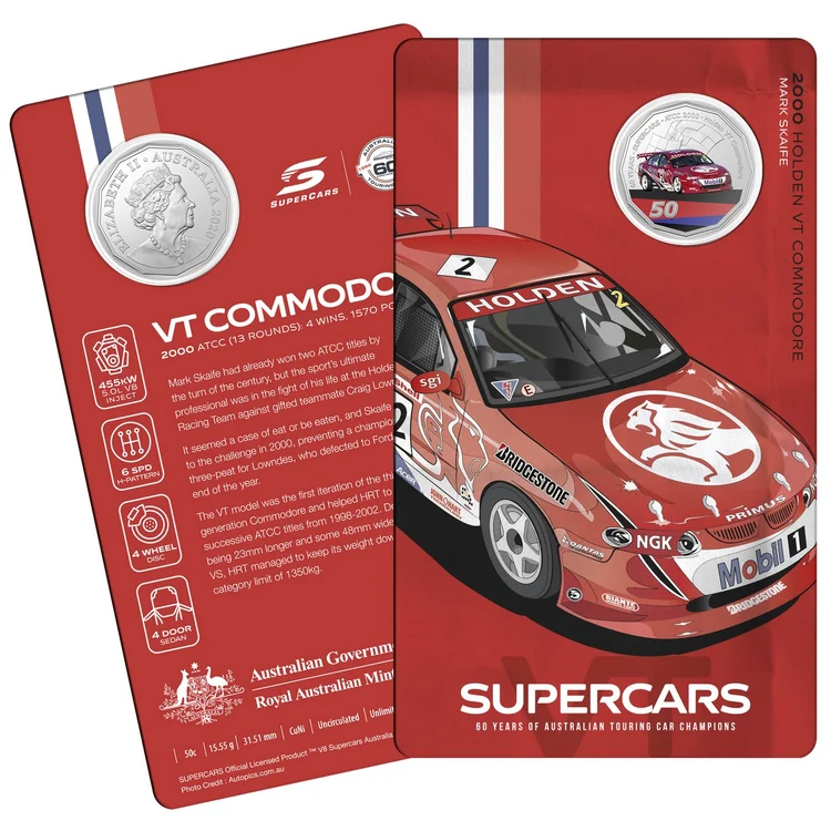 2020 50c 60 Years of Supercars - 2000 Holden VT Commodore - Mark Skaife Presentation Card