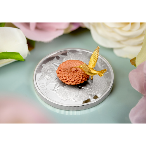 2020 5 oz The Hummingbird and the Bloom - Silver and Gold Plated Coin