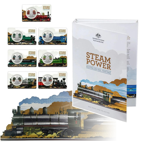 2022 50c Australian Steam Trains - Complete Set with Folder