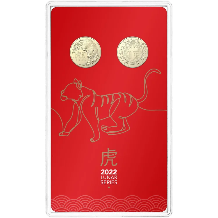 2022 $1 Lunar Series - Year of the Tiger - 2x $1 coin on Presentation Card