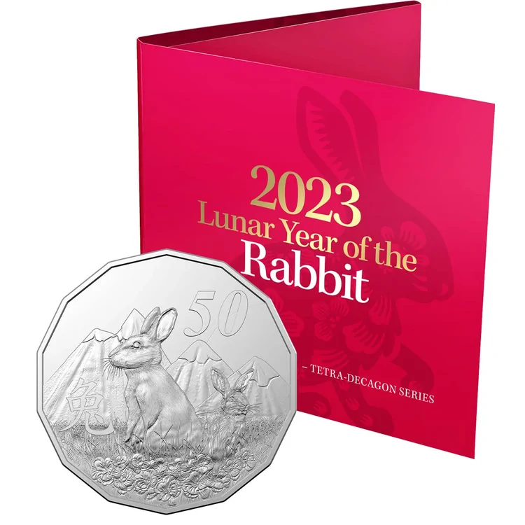 2023 50c Lunar Year of the Rabbit - Tetra-decagon Coin in Folded Display Card