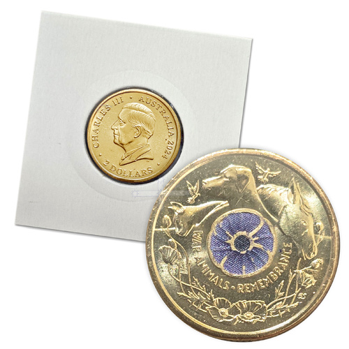 2024 $2 Purple Poppy - War Animals Remembrance UNC Single Coin