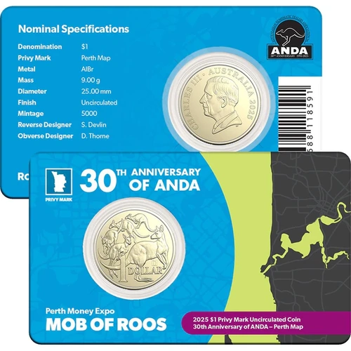 2025 $1 30th Anniversary of ANDA Perth Money Expo Carded Coin