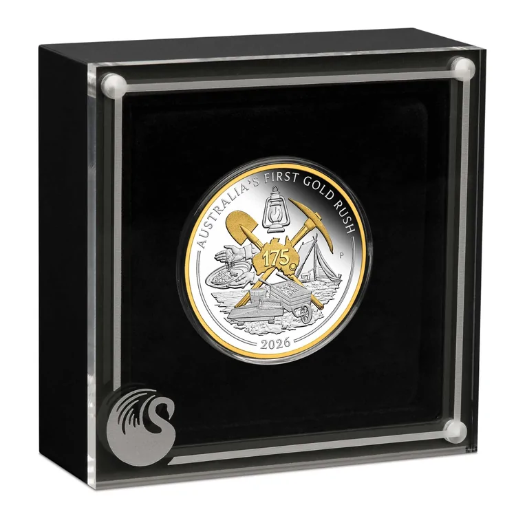2026 1oz Australia's First Gold Rush Silver Proof Gilded Coin