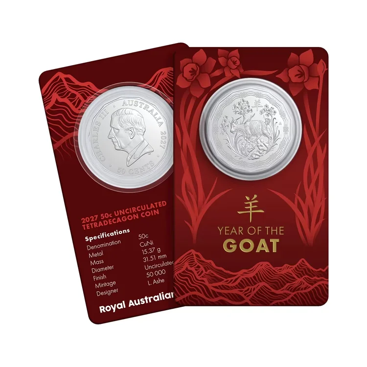 2027 50c Lunar Year of the Goat - Tetradecagon 50c Pocket Collector Card