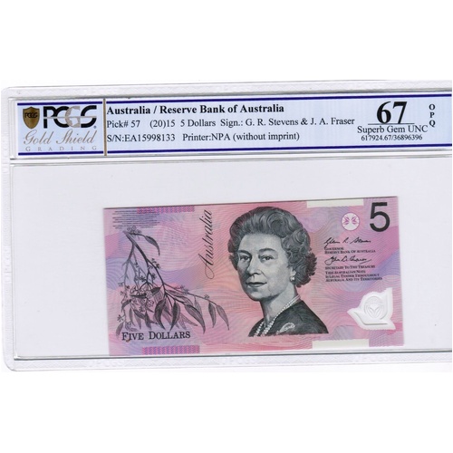 2015 MS67 EA15 - $5  Last Prefix